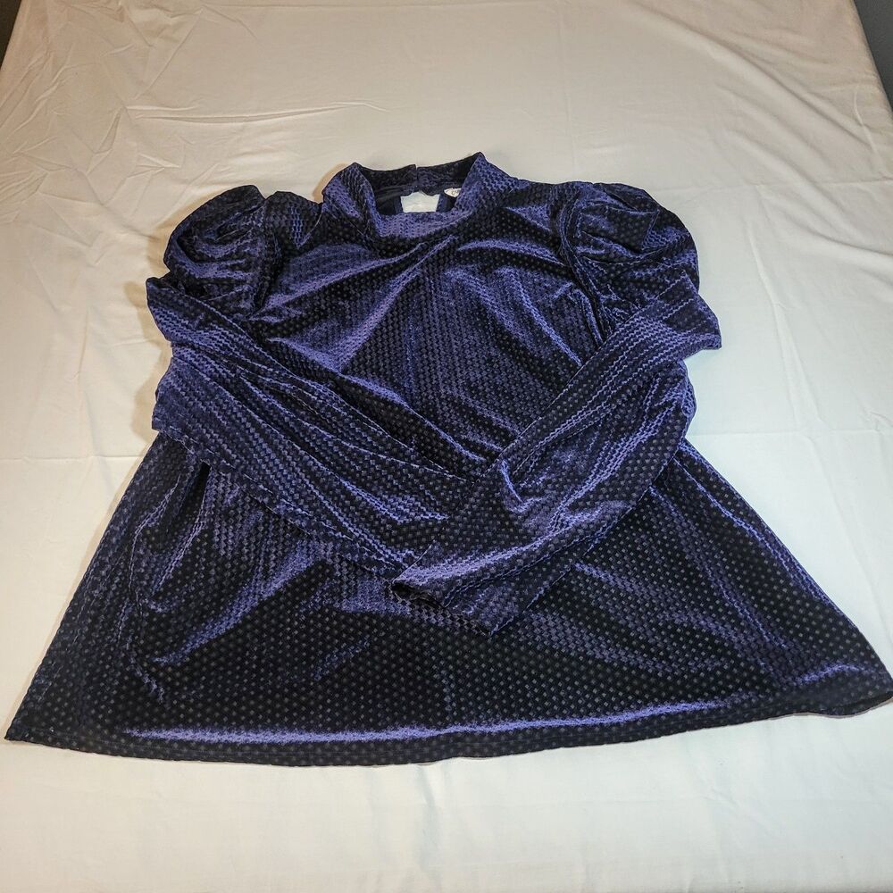 Cato 22/24W Velvet Blouse Women Plus Size Blue Burnout Mock Neck Holiday